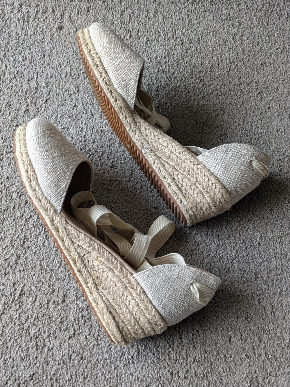 Women's Cream Espadrille Lace-Up Flats